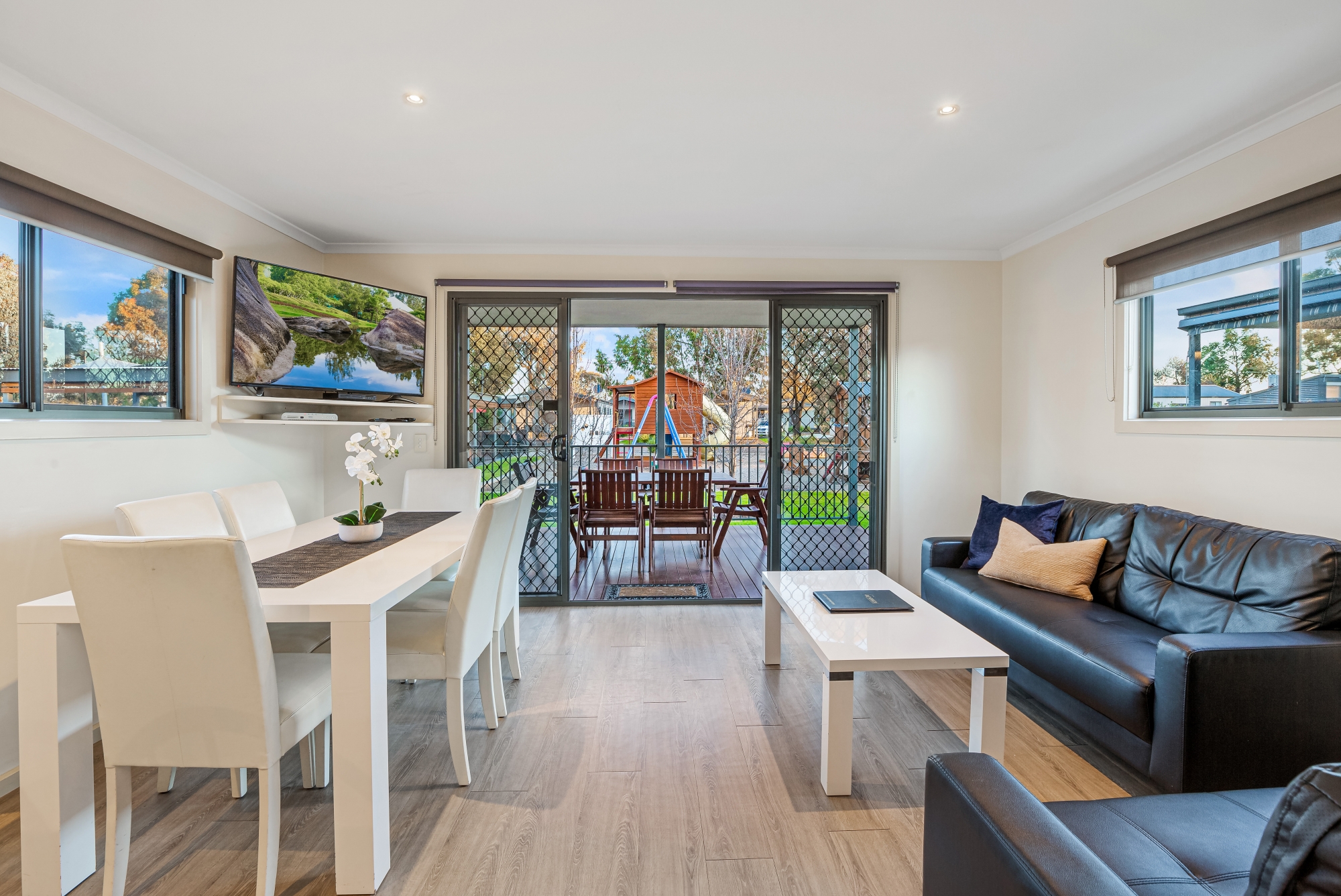 Lounge and Dining with View to Private Deck